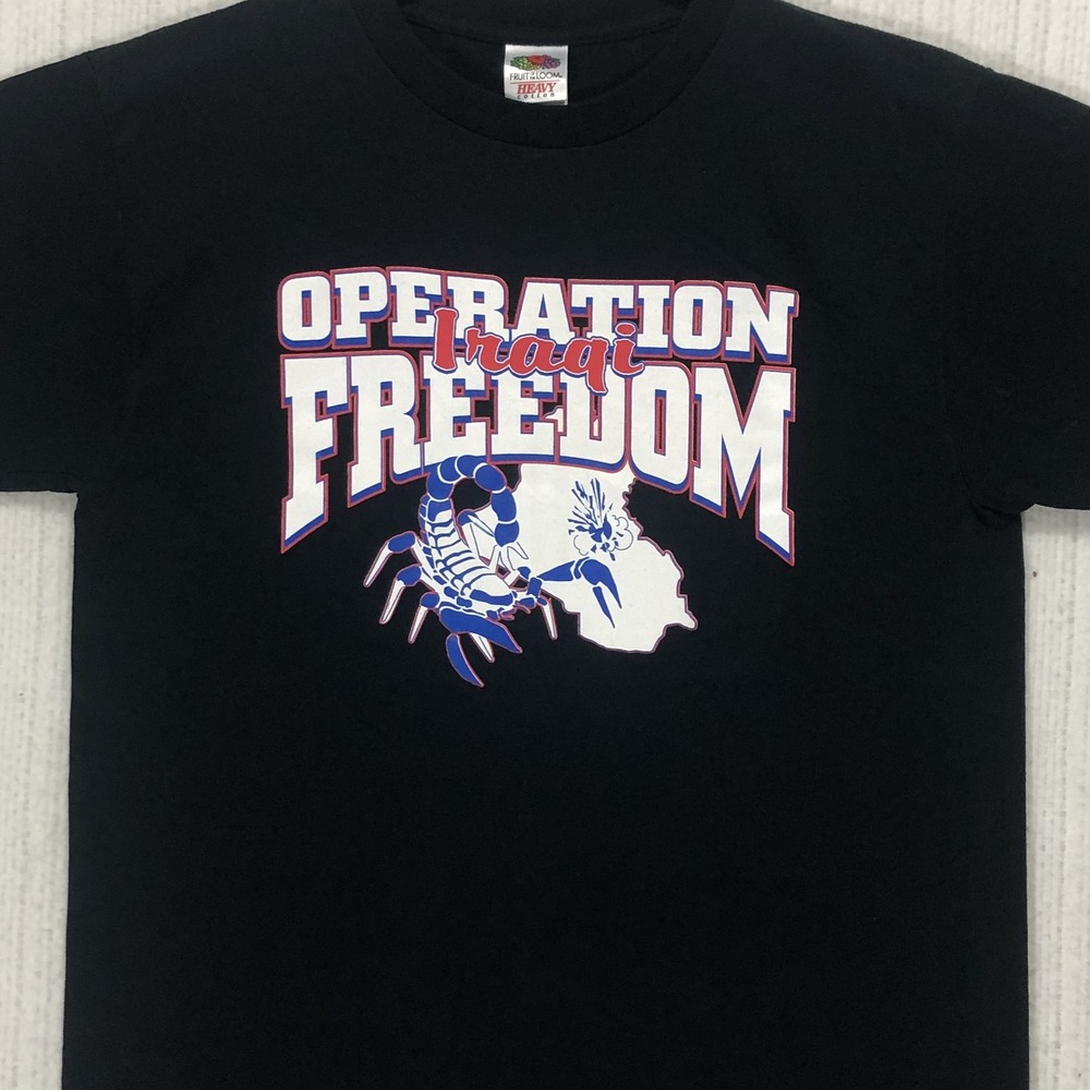 Operation Iraqi Freedom T-Shirt Fruit of the Loom Mens Medium Black Scorpion Map